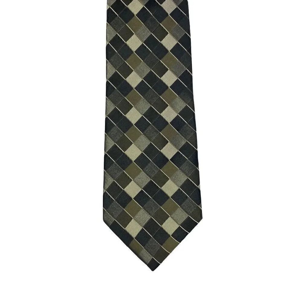 Foggia Silk Neck Tie Black Grey Green Diamond Pattern